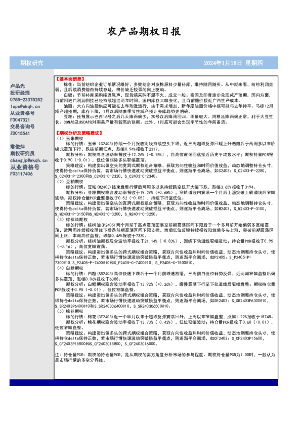 农产品期权日报