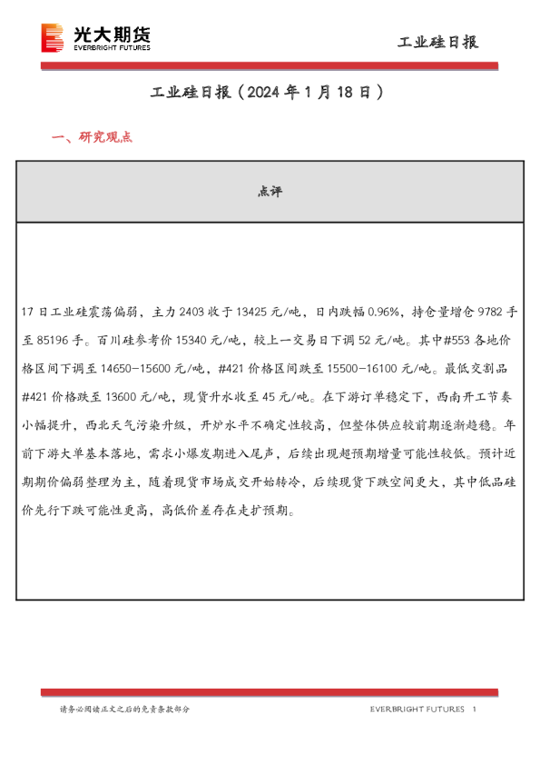 工业硅日报