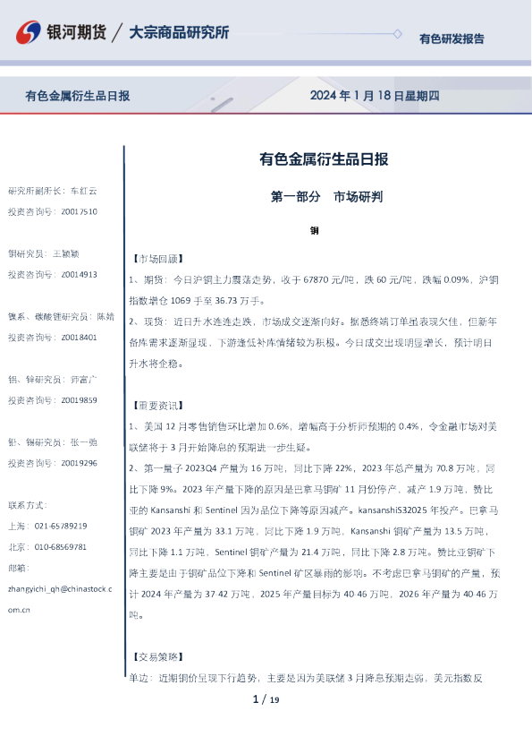 有色金属衍生品日报
