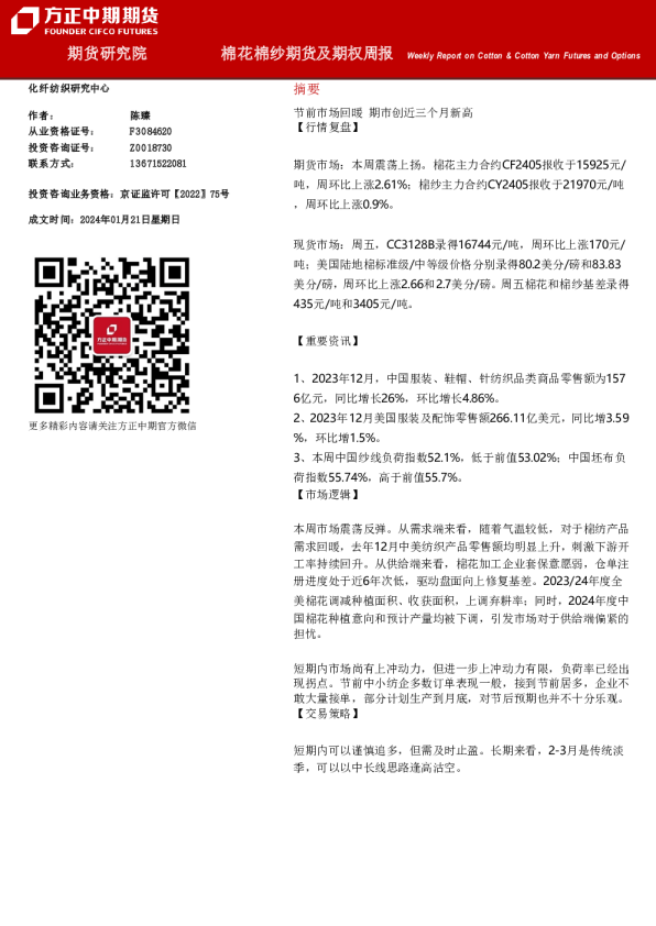 棉花棉纱期货及期权周报