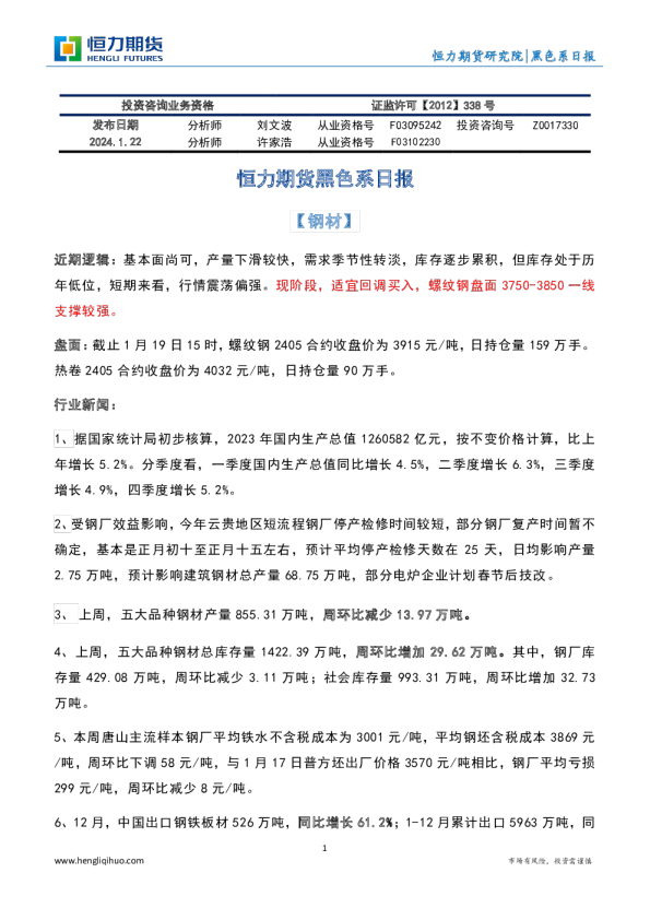 恒力期货黑色系日报