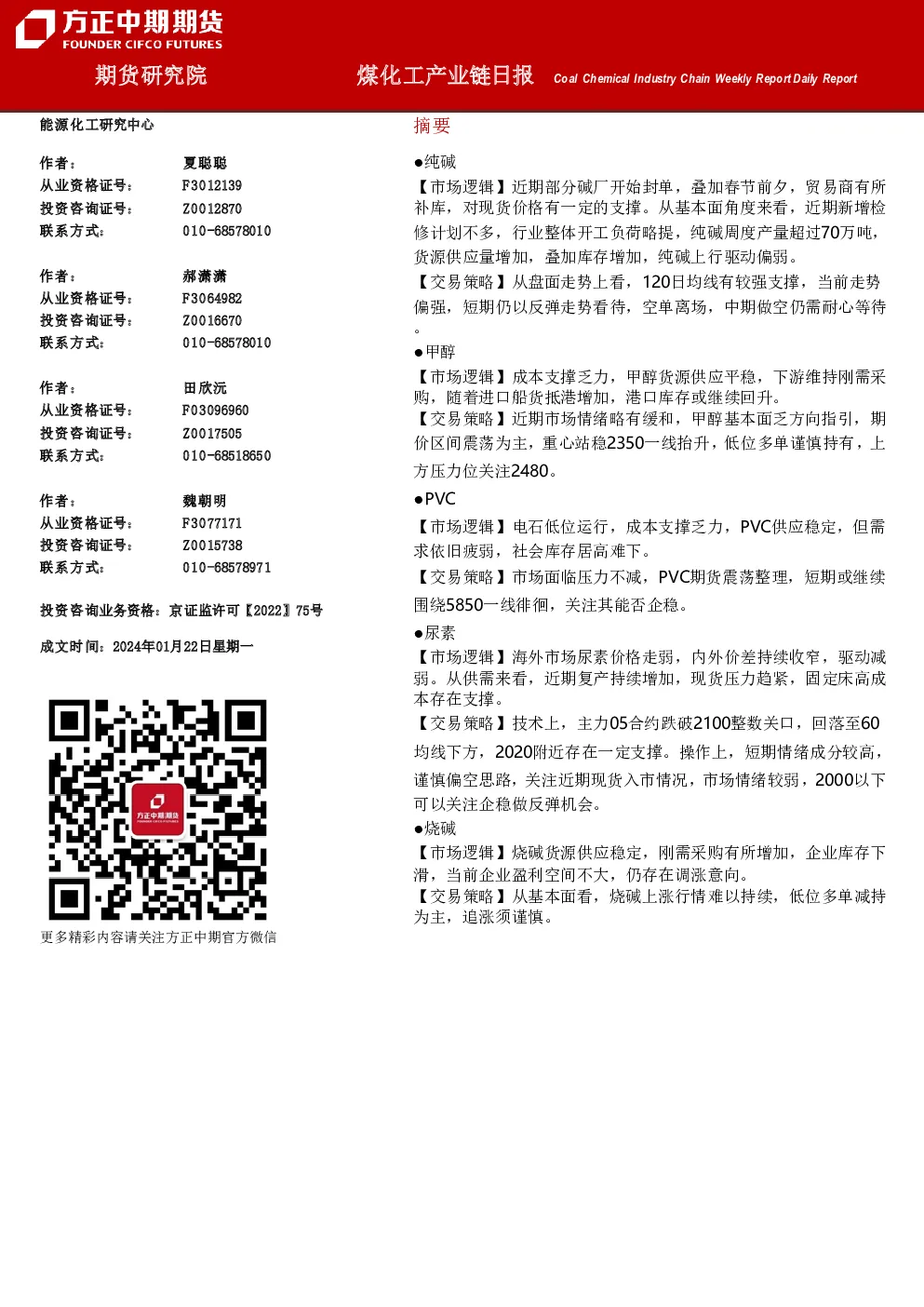 煤化工产业链日报