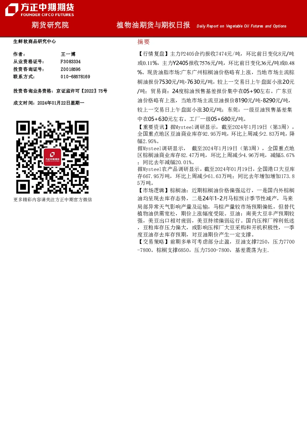 植物油期货与期权日报