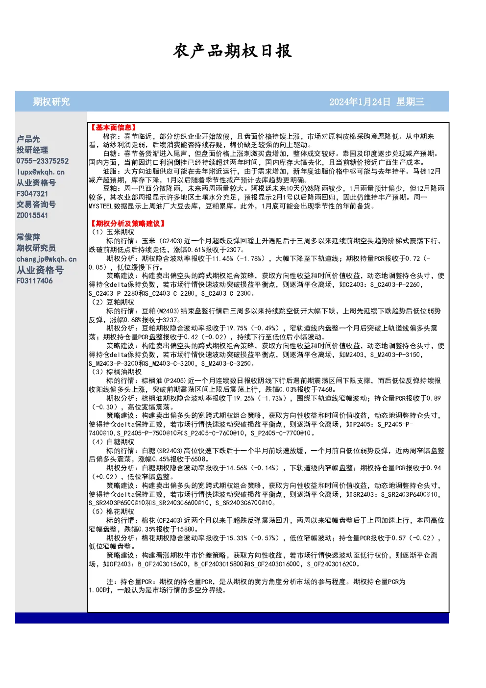 农产品期权日报