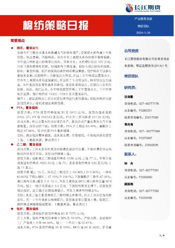 棉纺策略日报