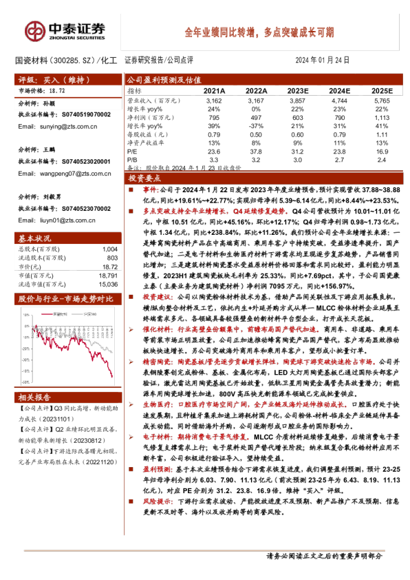 全年业绩同比转增，多点突破成长可期