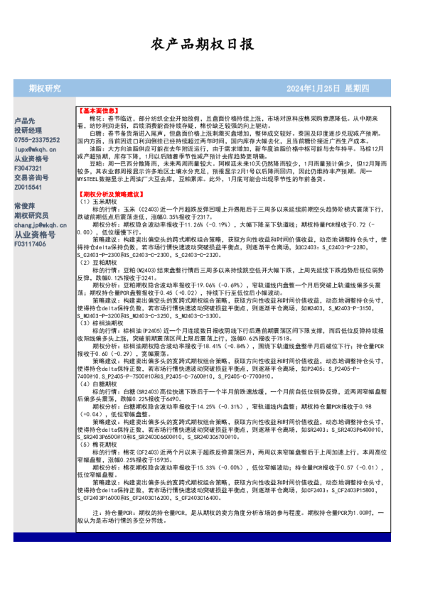 农产品期权日报