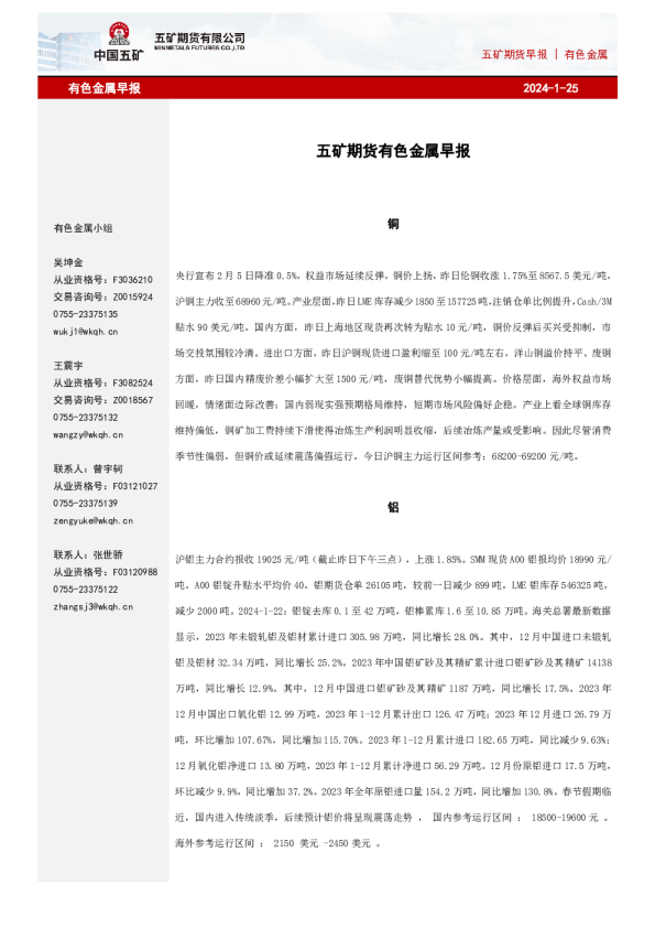 有色金属早报