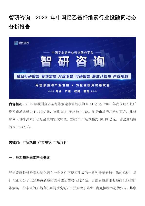 2023年中国羟乙基纤维素行业投融资动态分析报告