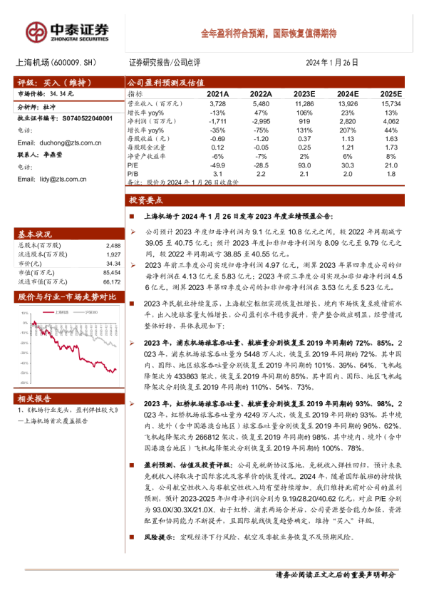 全年盈利符合预期，国际恢复值得期待