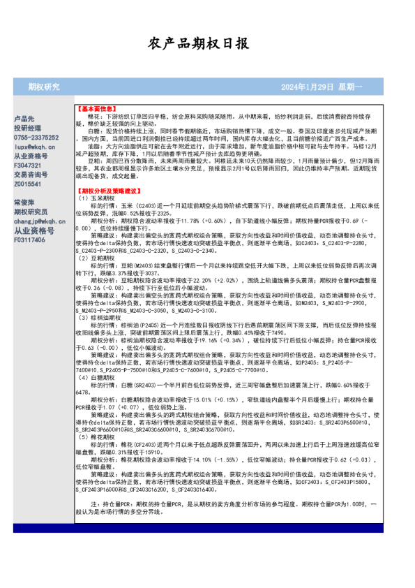 农产品期权日报