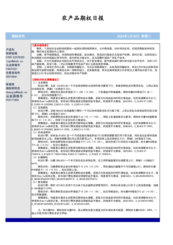 农产品期权日报