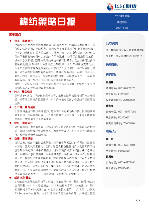 棉纺策略日报