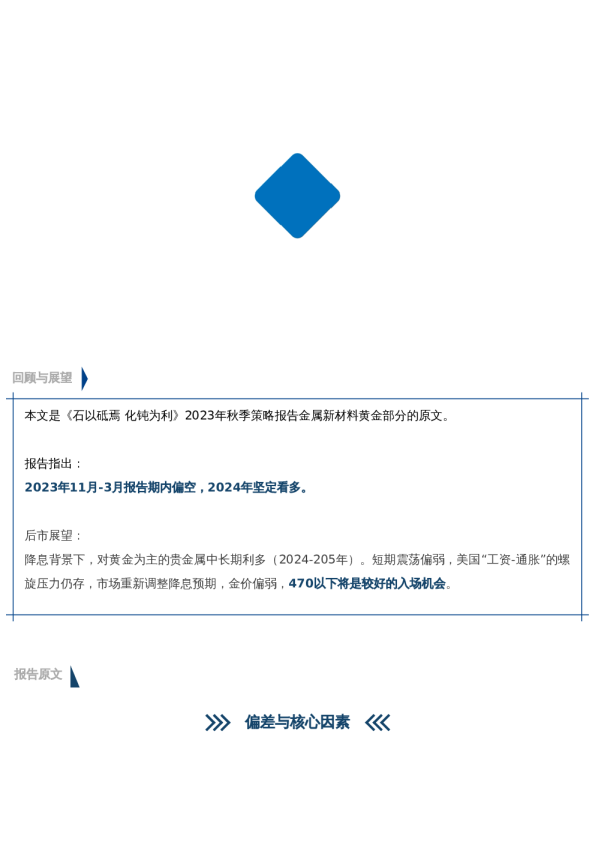 【秋季策略报告回顾与展望】黄金:回调后开启长期上涨