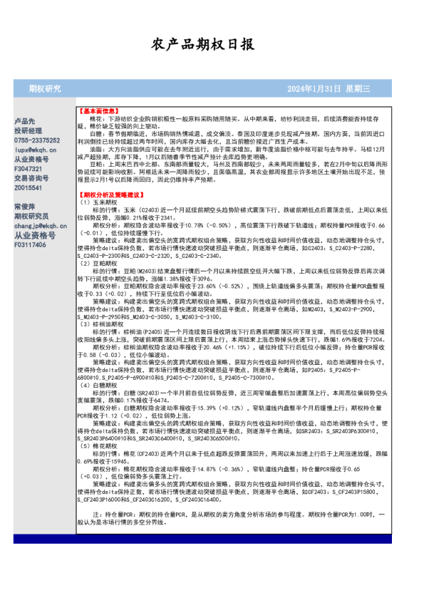 农产品期权日报