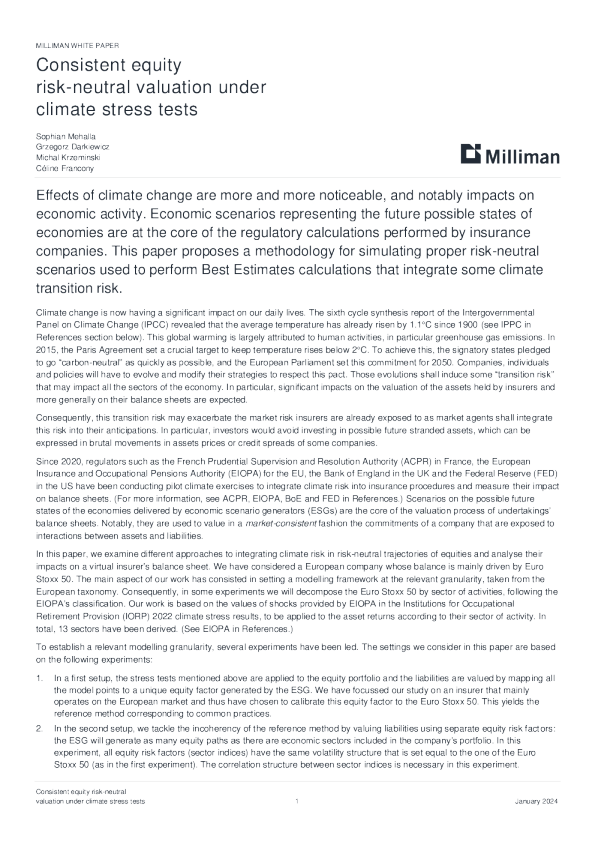 气候压力测试下一致的股权风险中性估值