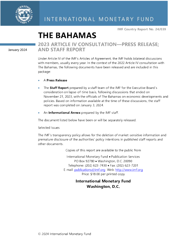 巴哈马 : 2023 年第四条磋商 - 新闻稿 ; 和工作人员报告