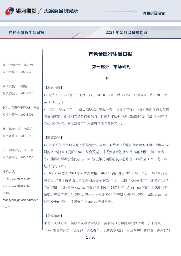 有色金属衍生品日报