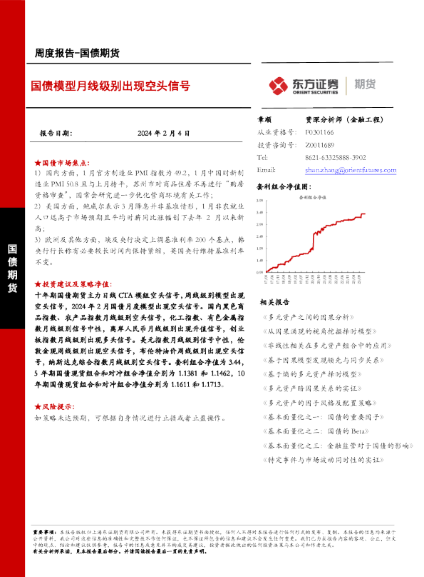 国债模型月线级别出现空头信号