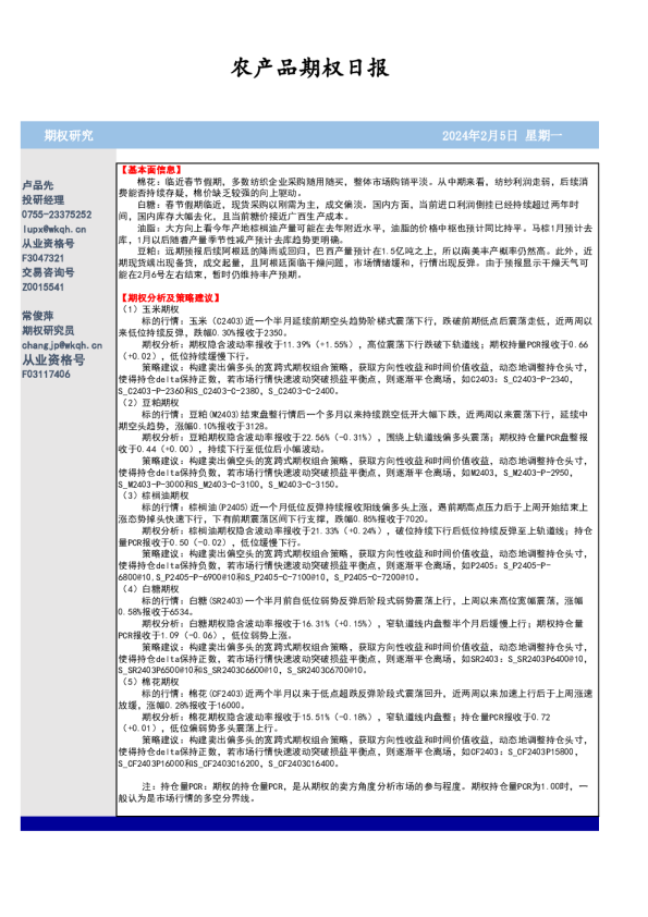 农产品期权日报