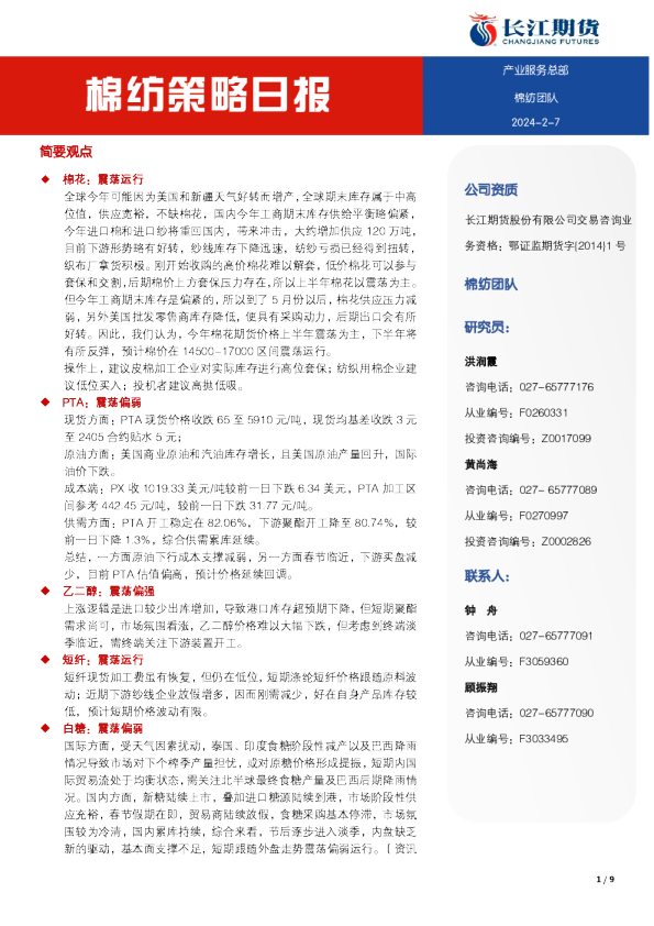 棉纺策略日报