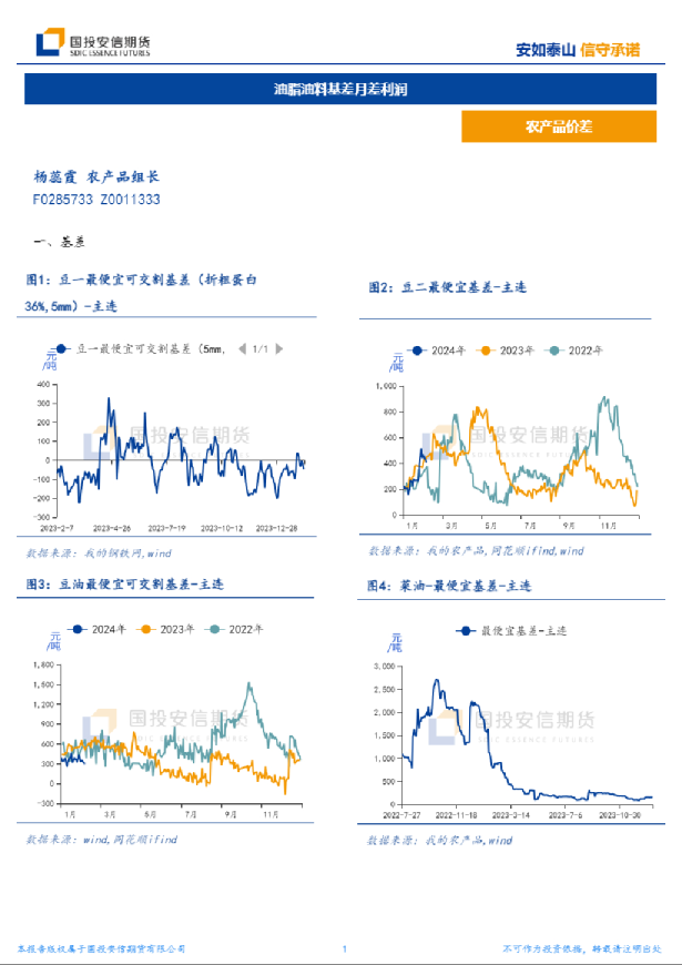 油脂油料基差月差利润