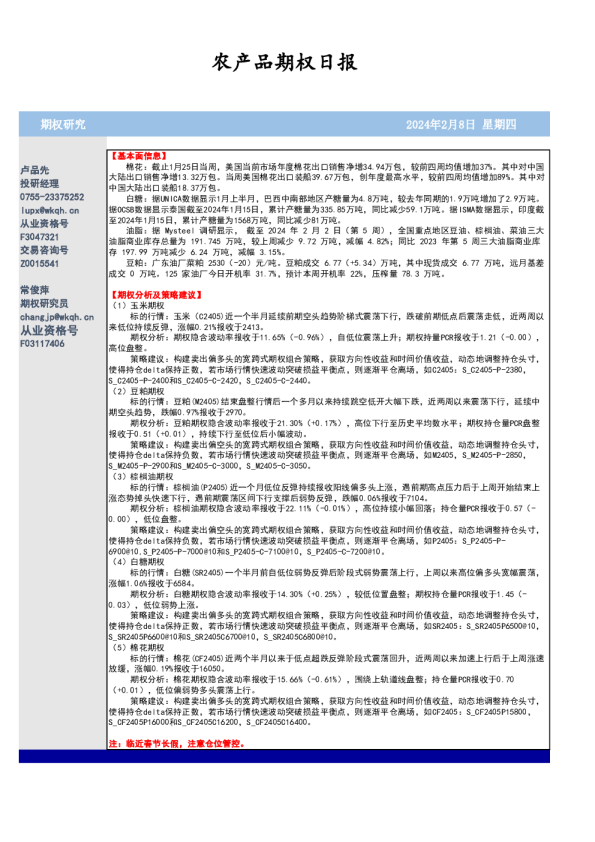 农产品期权日报