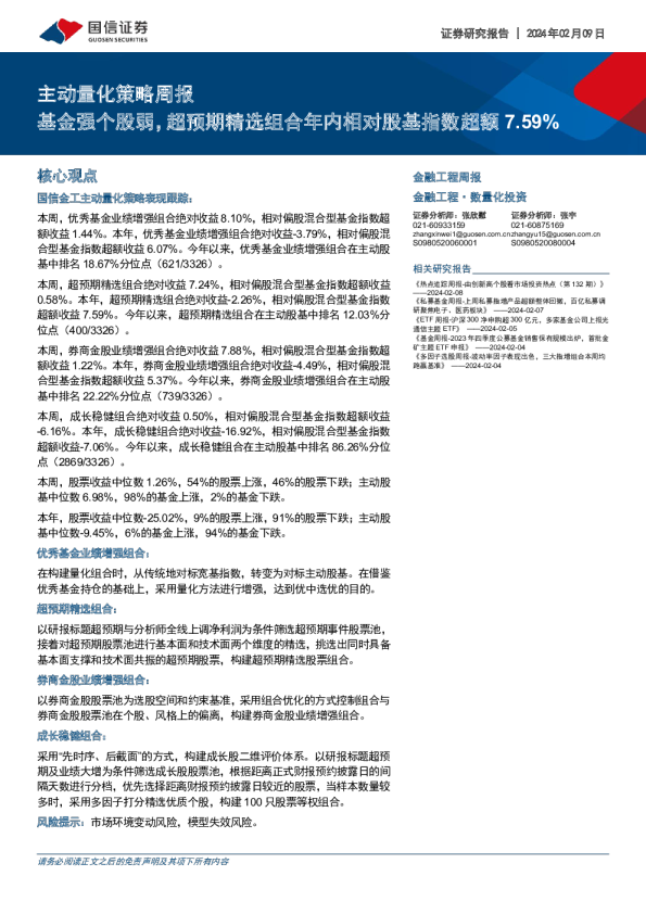 基金强个股弱，超预期精选组合年内相对股基指数超额7.59%