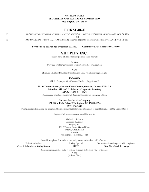 Shopify Inc. 2023年度报告