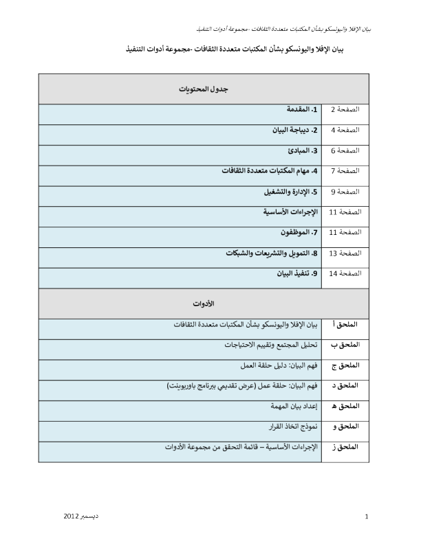 بيان الإفلا واليونسكو بشأن المكتبات متعددة الثقافات - مجموعة أدوات التنفيذ