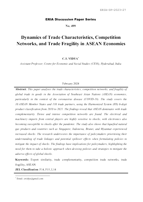 东盟经济体的贸易特征 ， 竞争网络和贸易脆弱性的动态