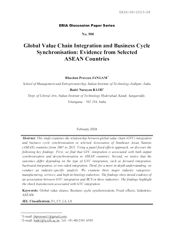 全球价值链整合与经济周期同步 ： 来自特定东盟国家的证据