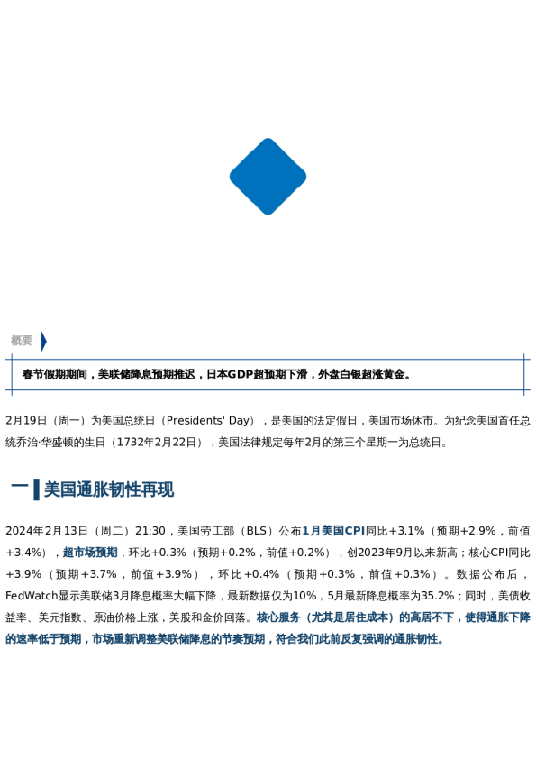 【中粮视点】海外宏观&金银:假期前后重点变化