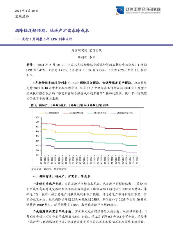 央行2月调整5年LPR利率点评：调降幅度超预期，稳地产扩需求降成本