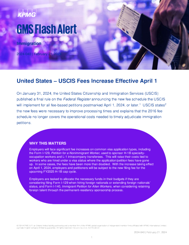 美国 - USCIS 费用从 4 月 1 日起增加