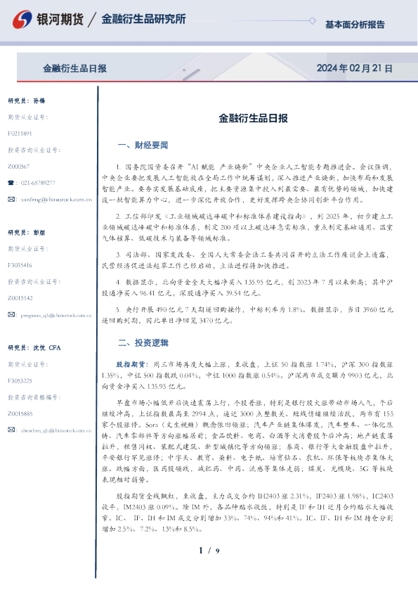 金融衍生品日报