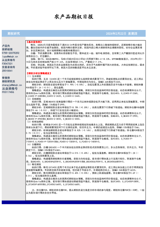 农产品期权日报