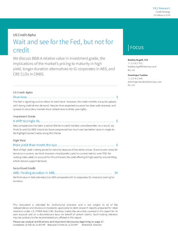 巴克莱 _ 美国 _ 信贷 _ 阿尔法 _ 等待 _ 和 _ 见 _ 美联储 _ 但 _ 不 _ 信贷 _