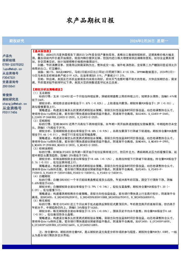 农产品期权日报