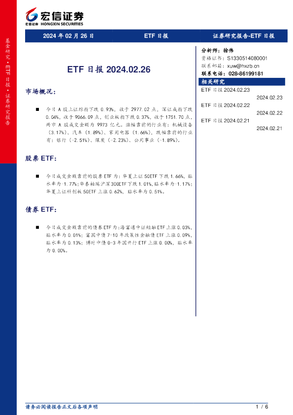 ETF日报