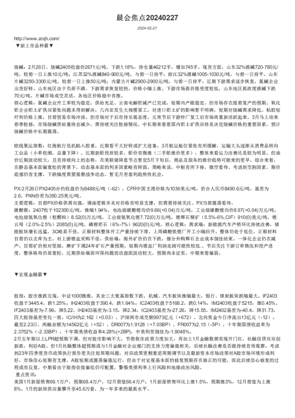 中财期货晨会焦点