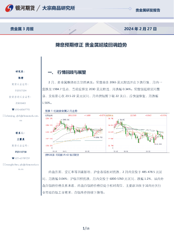 贵金属3月报：降息预期修正 贵金属延续回调趋势