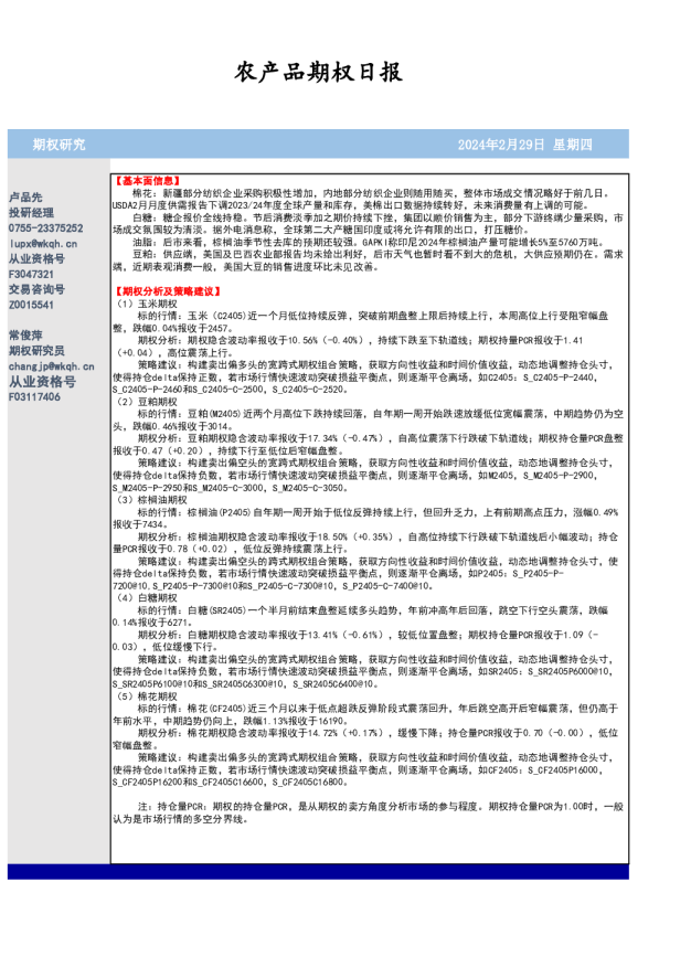 农产品期权日报
