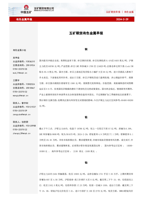 有色金属早报