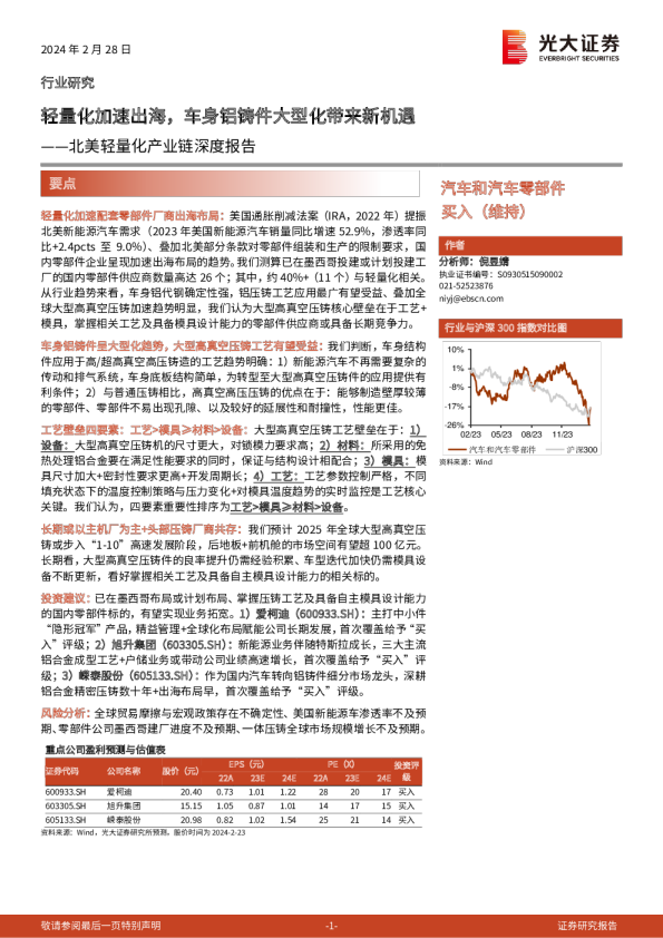 北美轻量化产业链深度报告:轻量化加速出海,车身铝铸件大型化带来新机遇