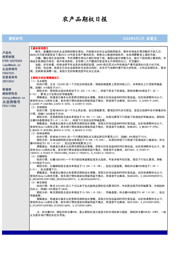 农产品期权日报