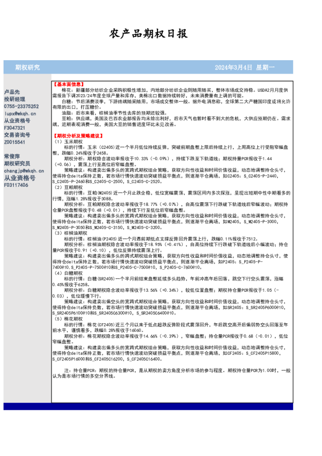 农产品期权日报