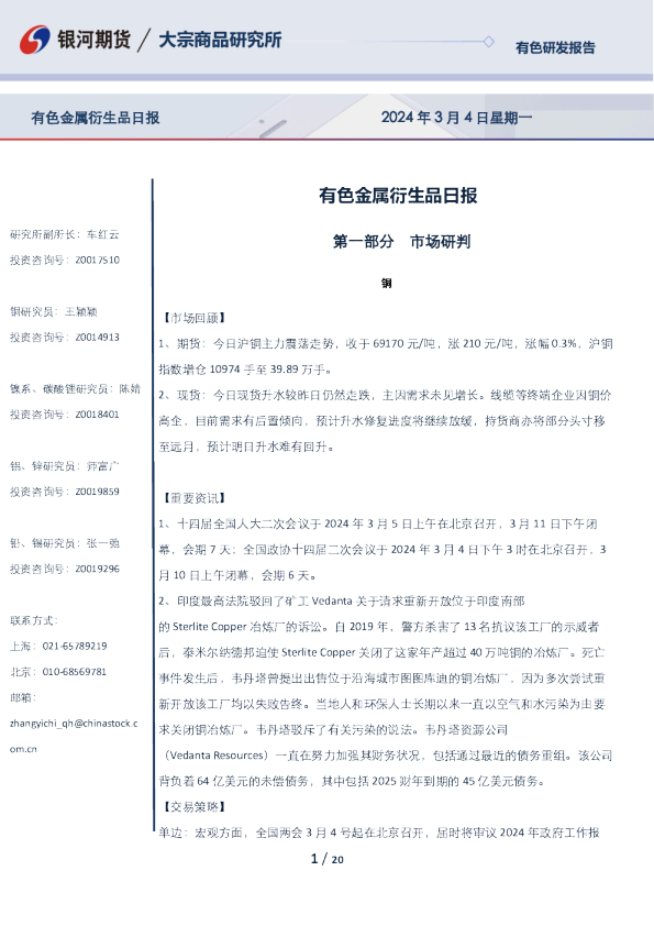 有色金属衍生品日报