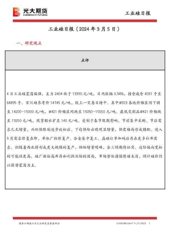 工业硅日报