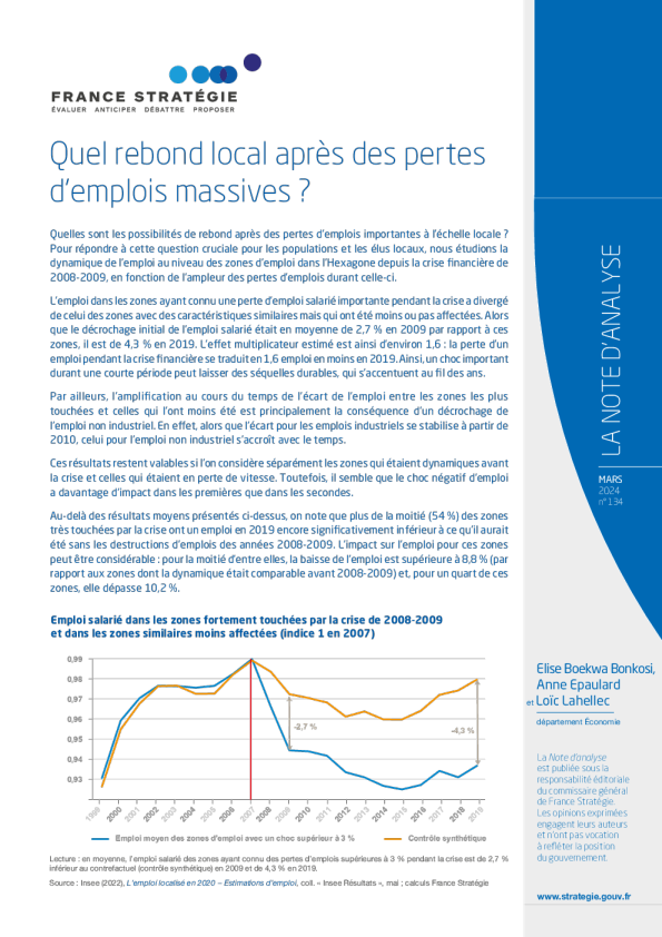 Quel rebond local apr è s des perpertes d 'emplois massives?